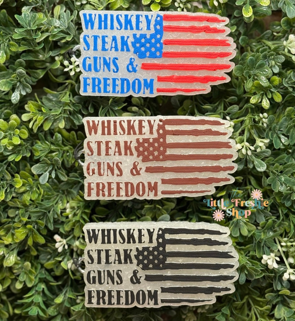 Whiskey, Steak, Guns and Freedom Flag Freshy