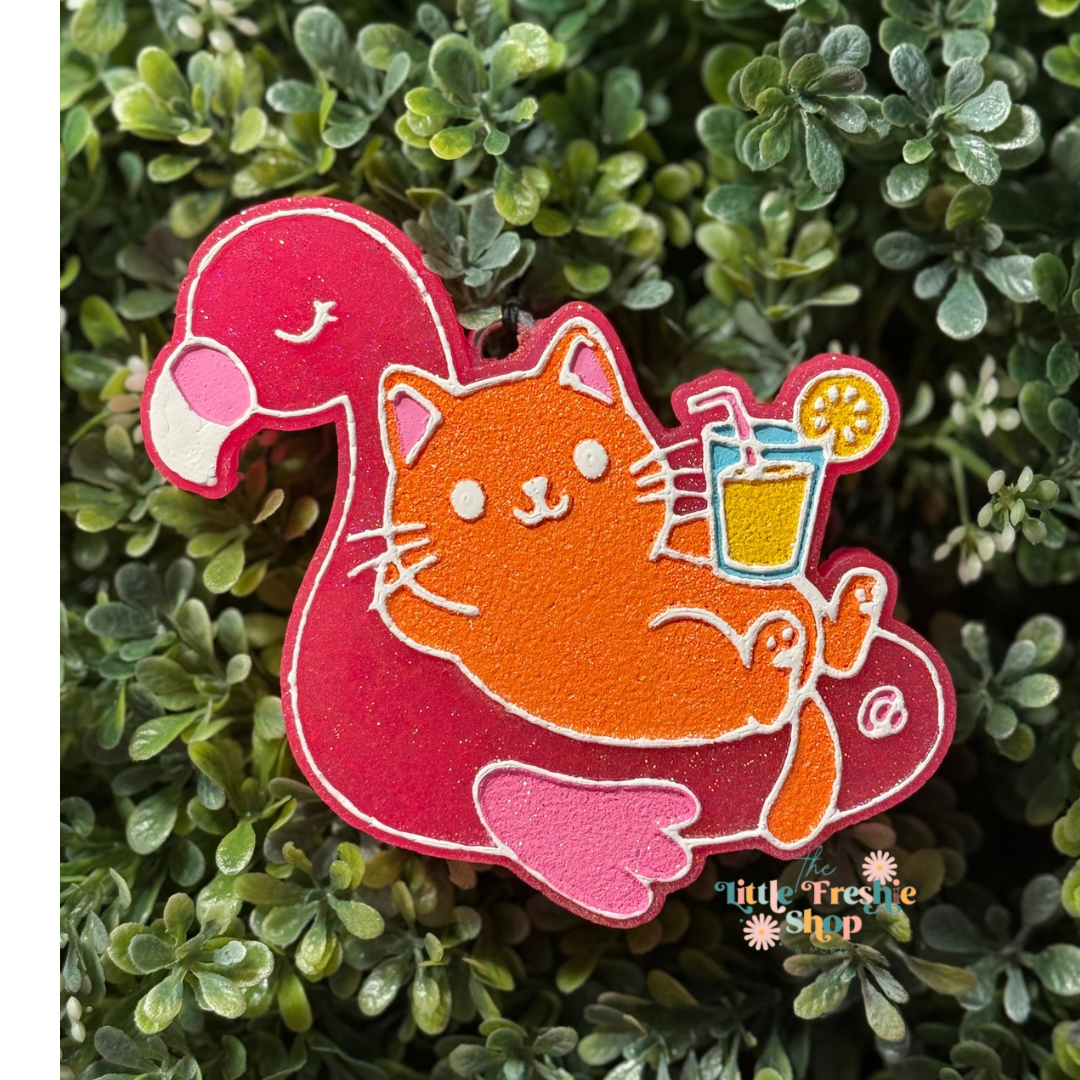 Cat on Flamingo Floatie Freshy