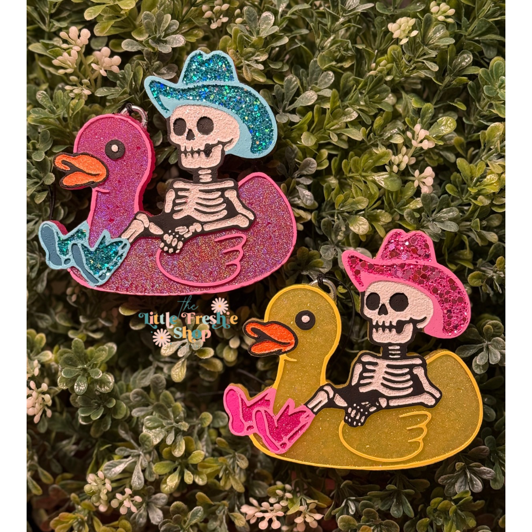 Skeleton Cowboy on Duck Floaty Freshie