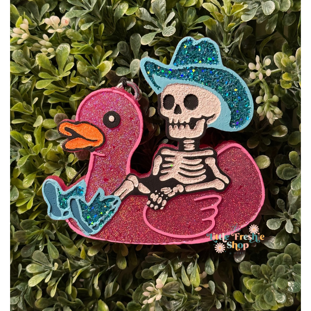 Skeleton Cowboy on Duck Floaty Freshie