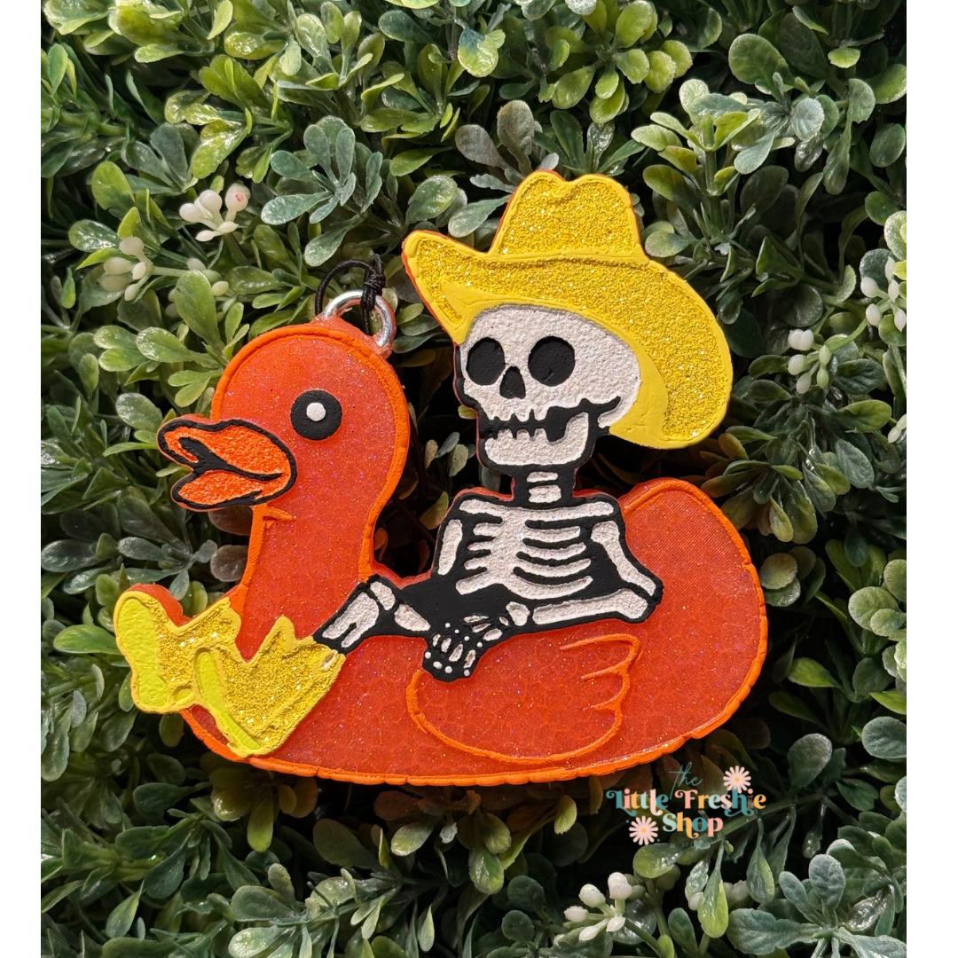 Skeleton Cowboy on Duck Floaty Freshie